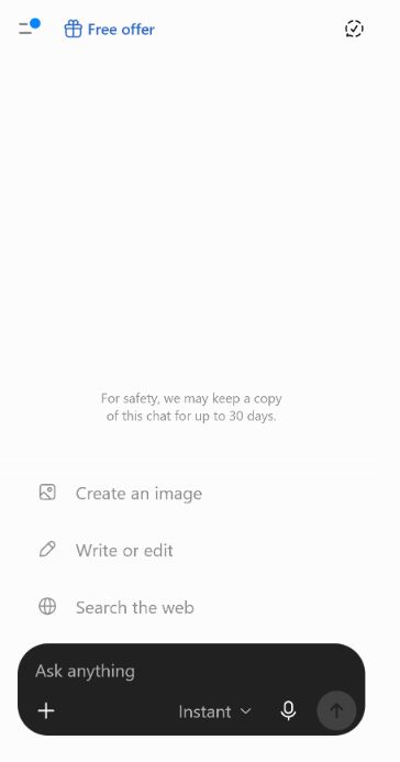 لقطة أصلية من محادثة ChatGPT المؤقتة تظهر وضع Instant في الاختبار
